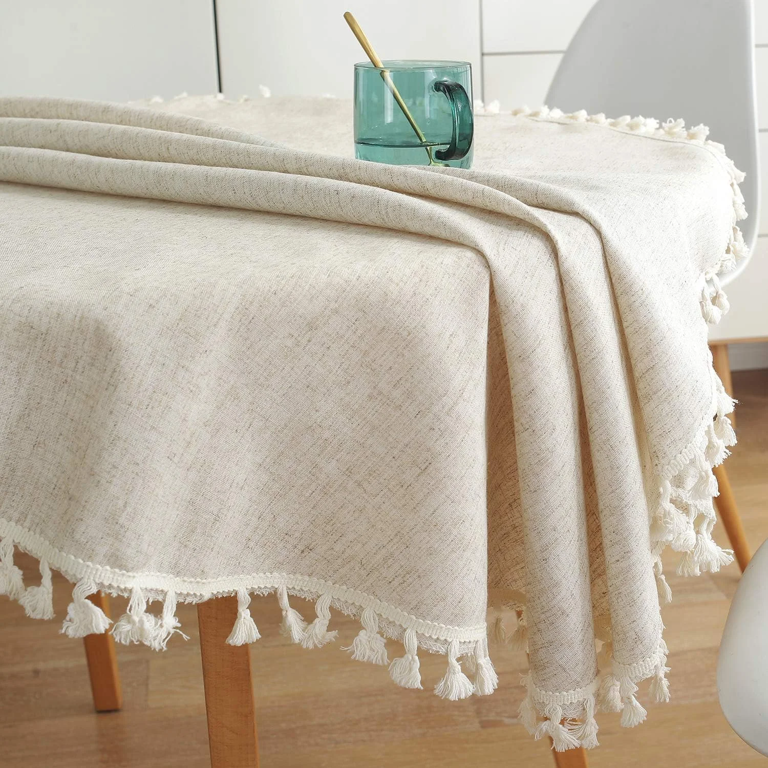 مفرش المائدة المستديرة القطن الكتان شرابة غطاء الطاولة للمطبخ عشاء الجدول ديكورا بلون الغبار واقية يتقلص مفرش المائدة