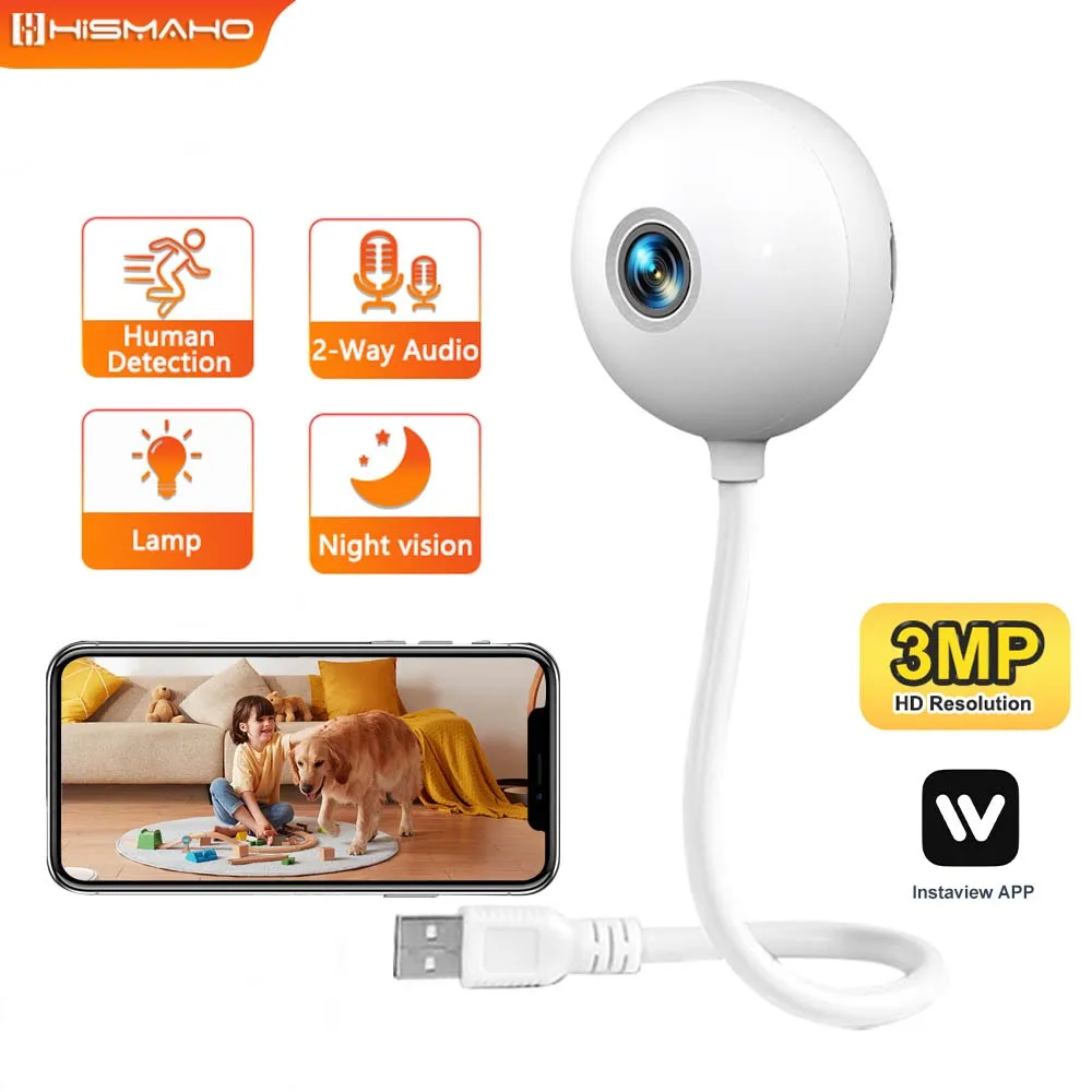 

Крытая мини-камера 3MP WIFI Беспроводная радионяня USB-камера с лампочкой Домашняя безопасность Защита Видеонаблюдение In Buziew