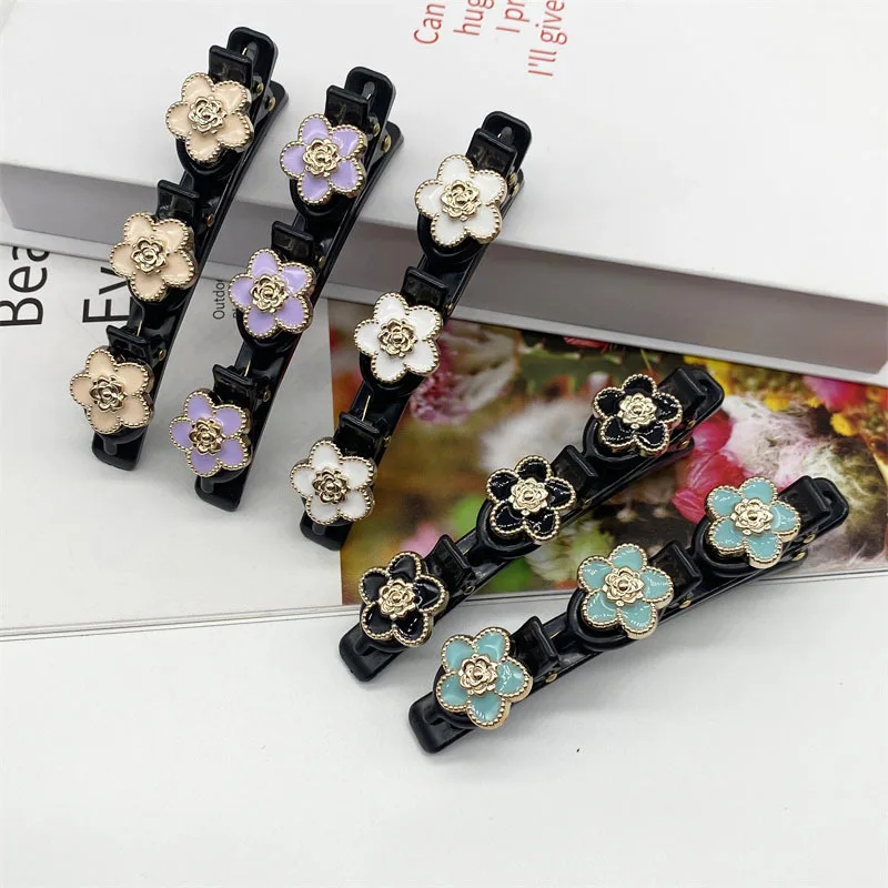 Double Layer Flower Hairpin Broken Hair Clip for Women Girls Bangs Side Clip Hair Butterfly Flower Braided Hair Duckbill Braider