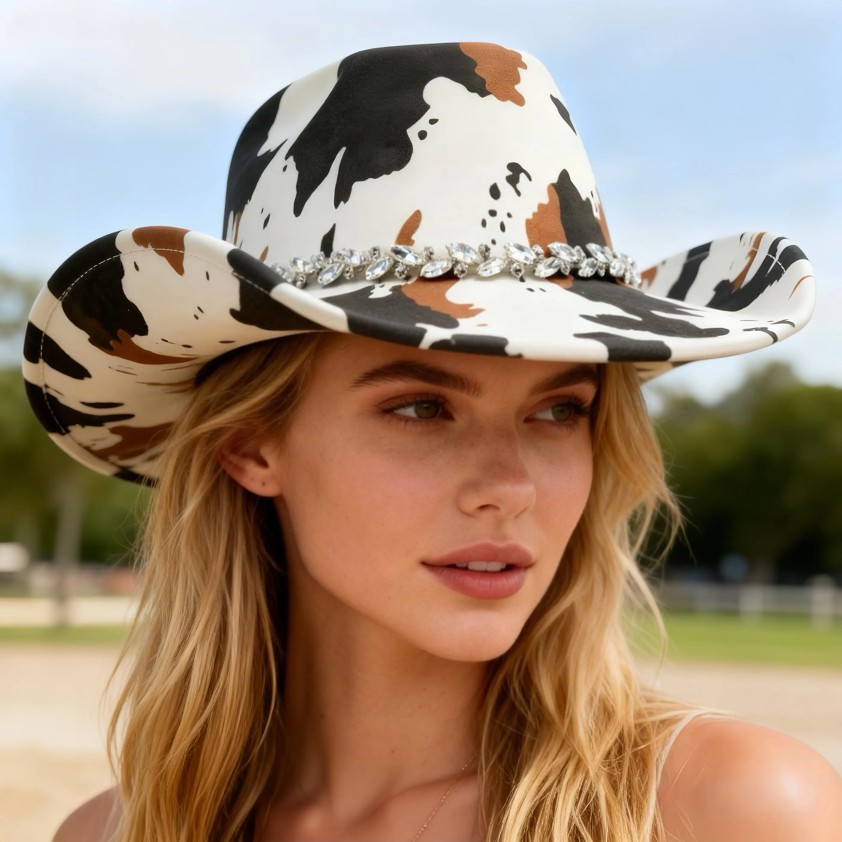 HongLuan Costume Hat Adult, Cowboy Hats Rhinestone for Woman, Cowboy Cosplay Female Accessories & Cowgirl Cap