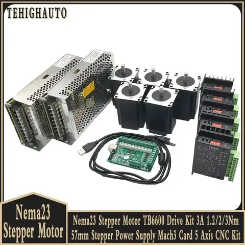 Motor Nema23 1.2/2/3Nm Nema23 Stepper Motor TB6600 Drive Kit 3A 1.2/2/3Nm 57 Motor 8mm Shaft Power Supply Mach3 Card 5 Axis for CNC Engraving Machine