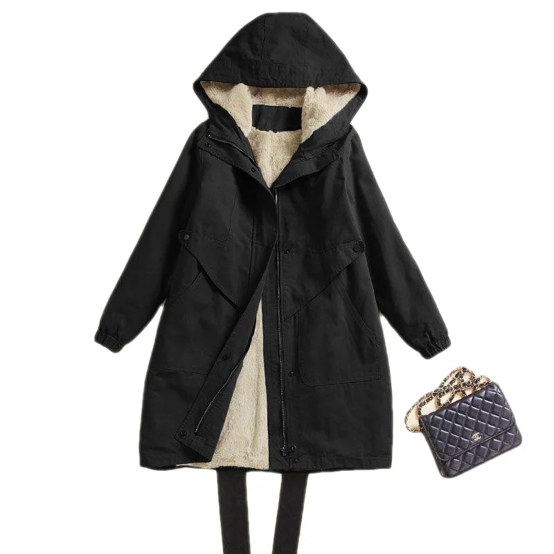 Parkas Women Mid Length Coats Hooded Zipper Jackets Full Sleeve Thick Y2k Streetwear Elegant Jacket Work Coat Autumn Winter 2025 2