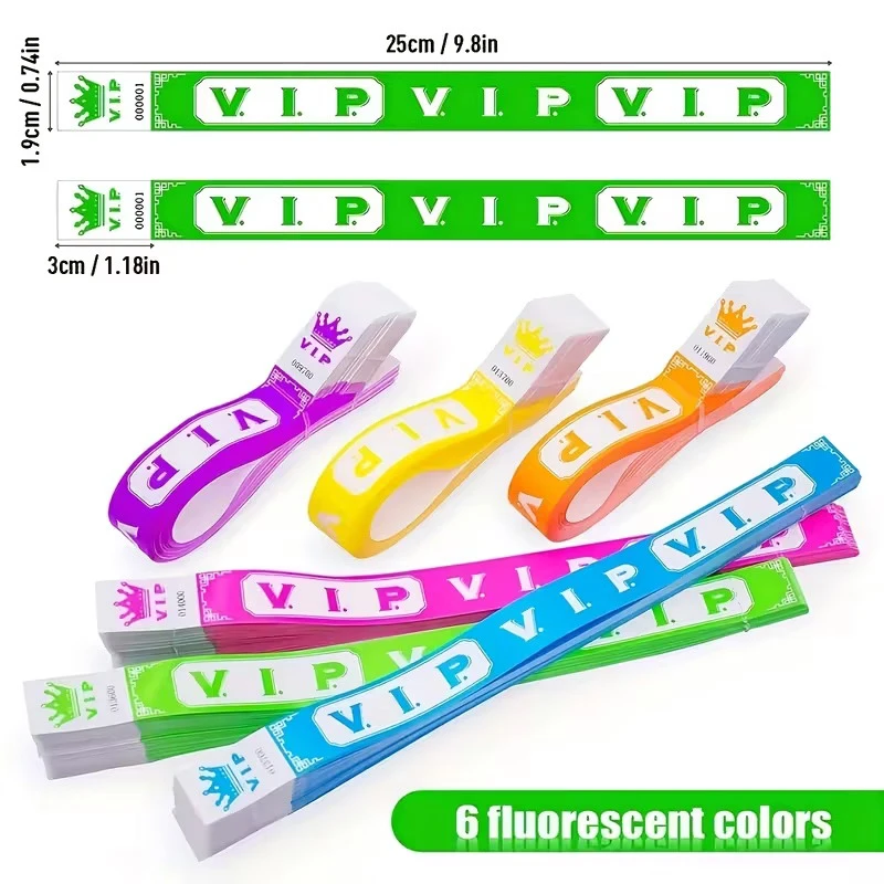 {MX} 100 Stück VIP Neon-Armbänder aus fluoreszierendem Papier, wasserdichte Einweg-Armbänder für Partys, Musik, Festivals und Veranstaltungen – Detail 5