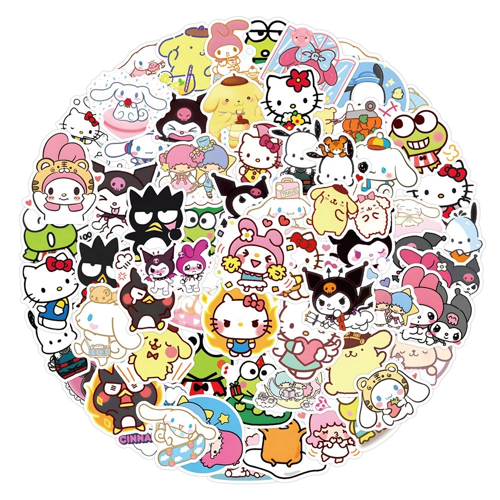 

10/30/50/100/200pcs Sanrio Melody Kitty Cinnamoroll Cartoon Stickers Cute DIY Toys Waterproof Phone Laptop Guitar Kawaii Sticker