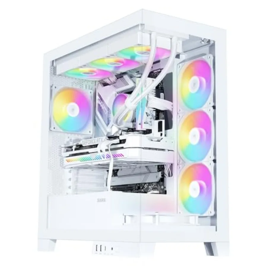 

Корпус для игрового ПК V50 Mid Tower с двойным закаленным стеклом, 4 вентиляторами ARGB PWM, высокопроизводительным корпусом с высокой пропускной способностью воздуха, поддержкой радиатора 360 мм, USB-C