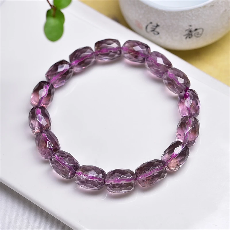 Natural Faceted Amethyst Bucket Bead Bracelet Crystal Reiki Healing Stone Fashion Jewelry Gifting Gift For Women 1PCS 10X12.5MM