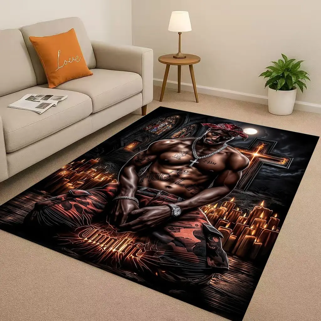 Classic Rap Tupac 2pac Hip-Hop Music Rapper Living Room Non-Slip Area Rug Carpet for Bedroom Playroom Sofa,Home Decor Doormat