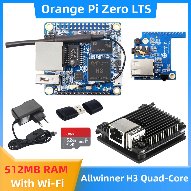 Laranja Pi-Zero LTS H3 Quad-Core WiFi Suporte PoE, Android, Ubuntu Debian, Caixa de alumínio opcional, 512 MB RAM