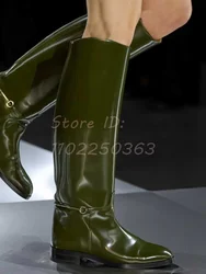 Sexy Belt Buckle Knee-high Boots Round Toe Hot Girl Style Square Heeled Knight Boots Women Fashion Show New Modern Shoes 2024