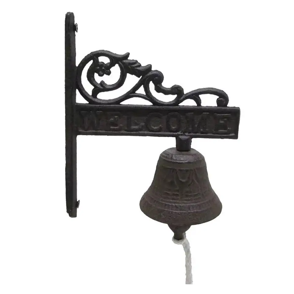 Heavy Duty Cast Iron Wall Hanging Bell Welcome Sign, Hanging Doorbell Home Decor Indoor Outdoor Wall Dinner Bell for Front Door