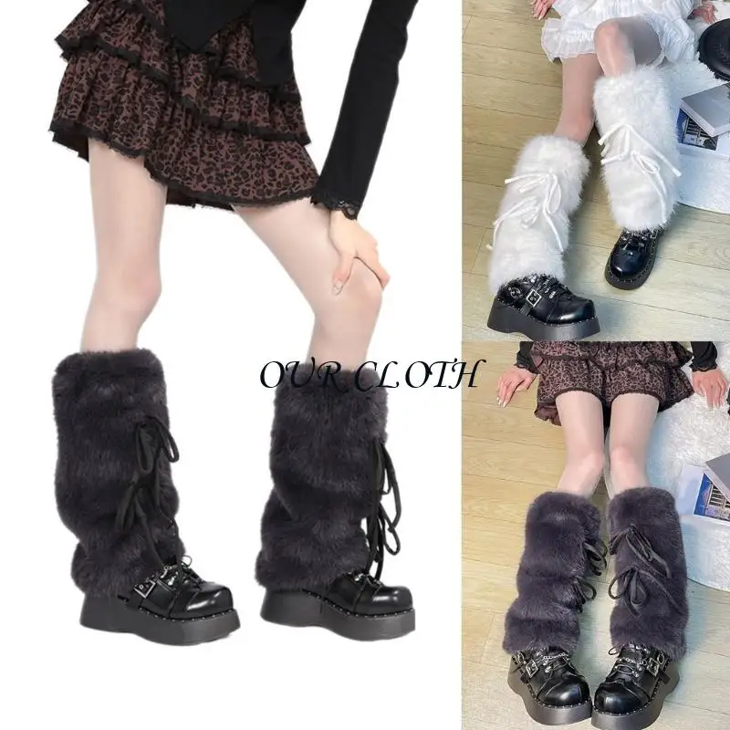 

Теплые плюшевые ноги с луками галстук для модниц. Женщины нечеткие носки без ног Y1AC