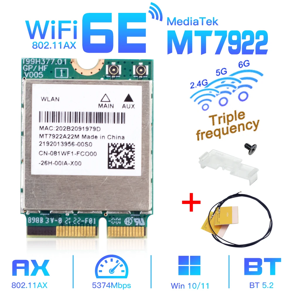 Wifi 6e mt7922 m.2 drahtlose Karte 5374 MBit/s Bluetooth 5,2 Netzwerk adapter 802,11 Axt 2,4g/5g/6GHz Media tek MT7922 MU-MIMO gewinnen 10 11