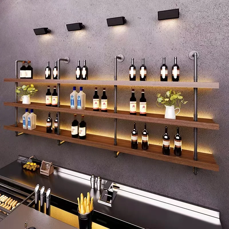 

Industrial Style Retro Wooden Wine Rack Decoration Wall Mounted Restaurant Bar Display Storage Cabinet Can Be Customized