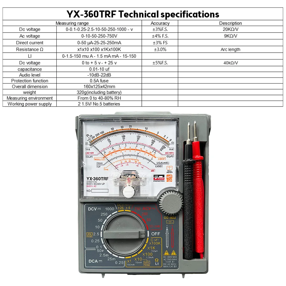 YX360TRF Pointer Mechanical Analog Multimeter Multi-Function AC DC Volt Ohm Current Instrument Resistance Measurement Test Meter