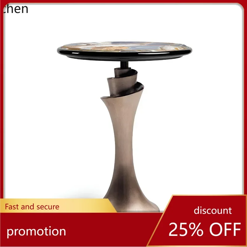 

Столик HT из натурального агата в стиле лайт-люкс, современный, простой, для гостиной, маленький круглый столик, угловой столик из нержавеющей стали