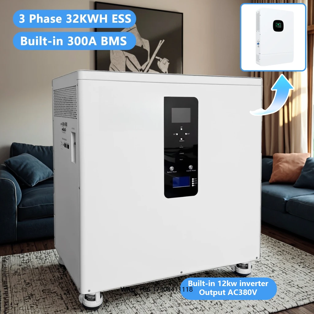3 مراحل التيار المتناوب 380 فولت 51.2 فولت 32kwh/30kwh المدمج في 12kw العاكس 600Ah 628Ah بطارية نظام تخزين الطاقة الشمسية المتنقلة الكل في واحد #1