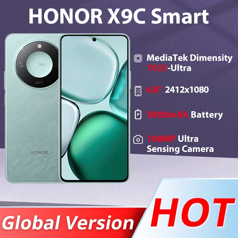 Глобальная версия HONOR X9c Smart 5G Мобильный телефон 108MP Размер камеры 7025-Ультра 6,8 "120 Гц TFT ЖК-дисплей Аккумулятор 5800 мАч