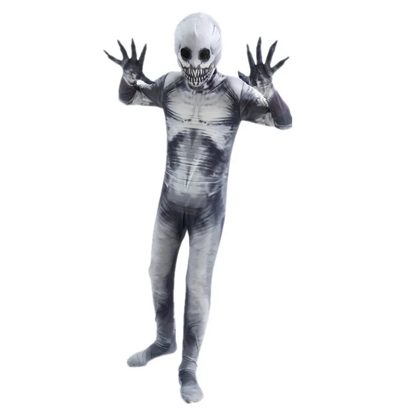 Mens Womens Halloween Skeleton Costume Full Body Jumpsuit with Scary Mask for Party Performance Adult Horror Character Performan