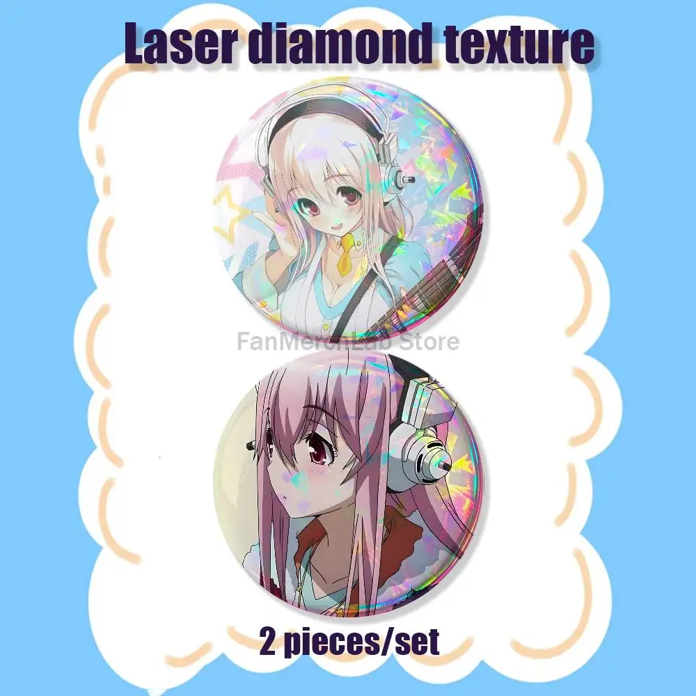 Super S-sonico Anime Brooches for Backpack Accessories 25,32,44,58,75mm Round Enamel Pins 2-piece set Cartoon Anime Badge