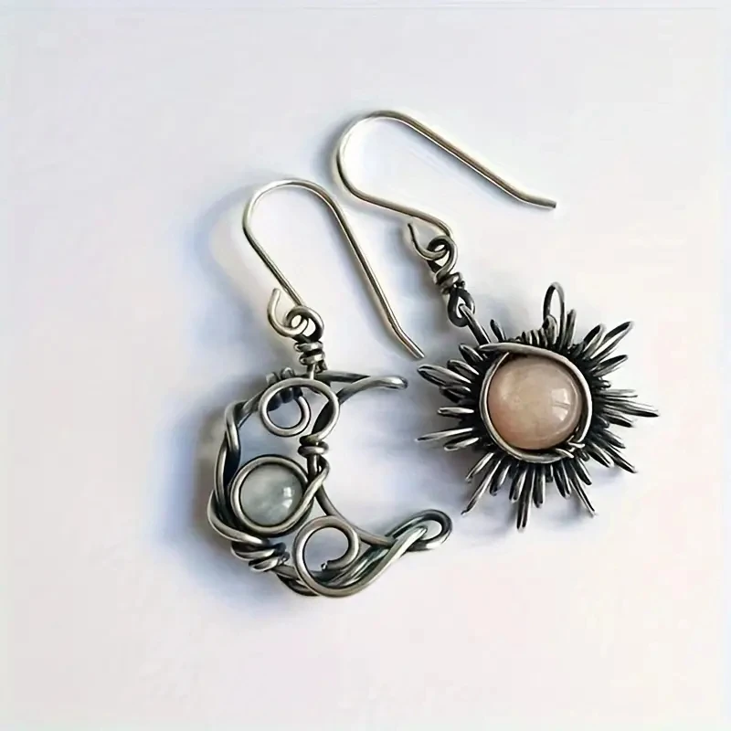 Bohemia Sun And Moon Earrings Silver Color Crystal Drop Earrings Women Female Boho Fashion Jewelry Gift For Her