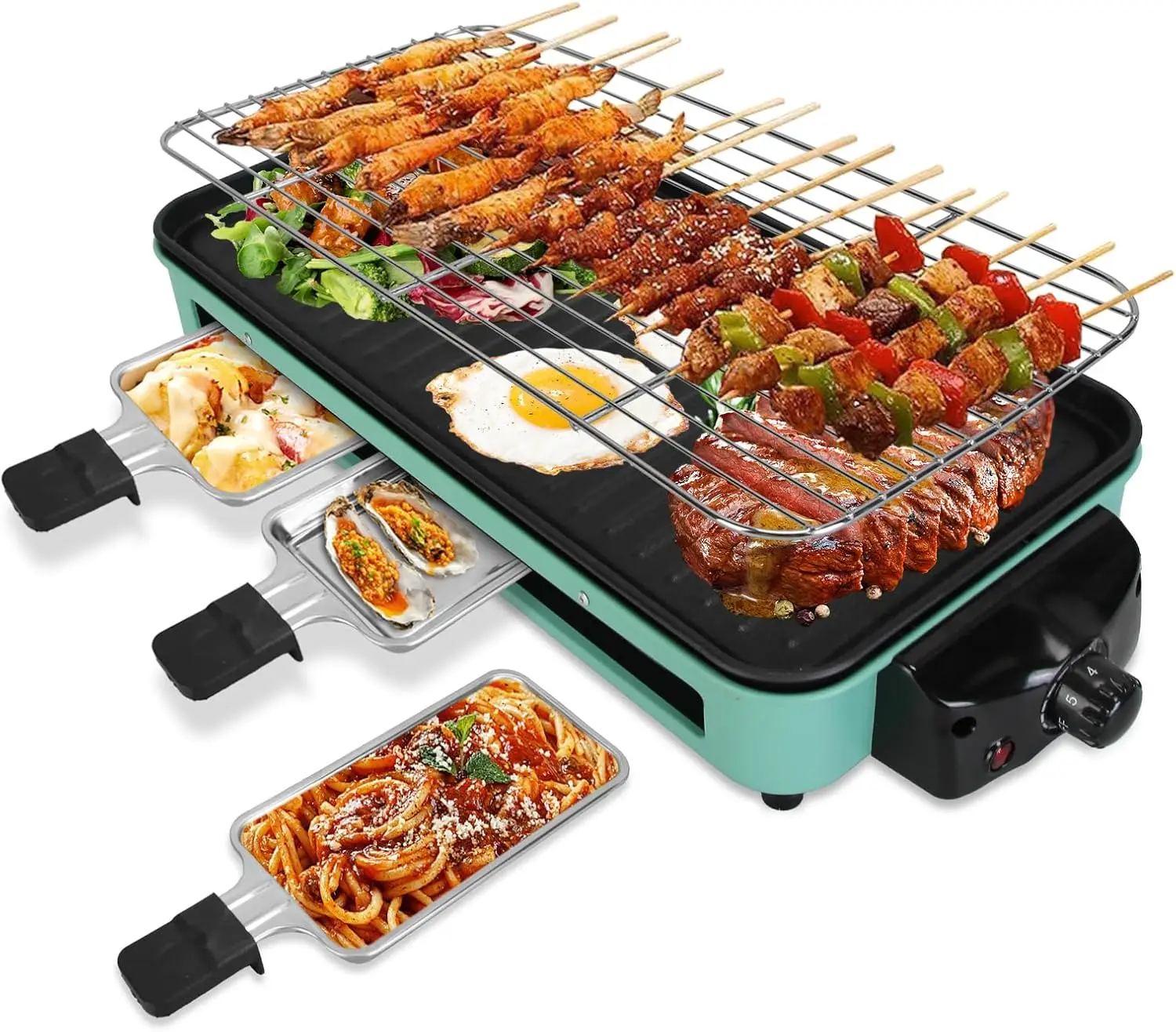 

1500W Electric Indoor Grill,2 in 1 Portable Smokeless Indoor Raclette Table Grill,Korean BBQ Grill for Kitchen with Gril