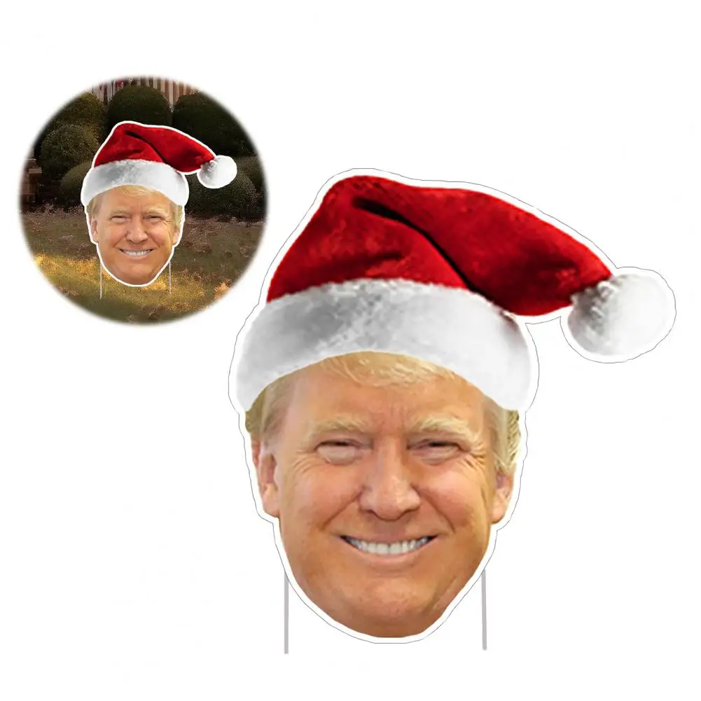 Santa Hat Trump Sign 2024 Christmas Yard Sign With H Stake President Trump Head Outdoor Yard Lawn Garden Trump Sign Decor