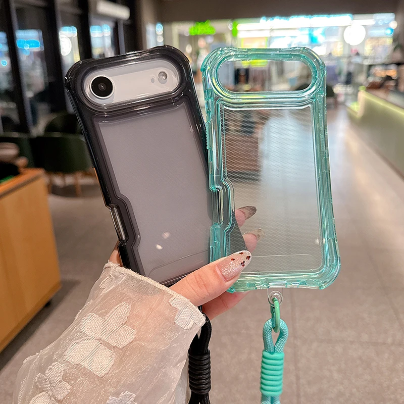 3IN1 الثقيلة درع كاندي اللون واضح جراب هاتف آيفون 17 الهواء 16 15 14 زائد 13 برو ماكس مع الحبل غطاء وقائي للصدمات #2