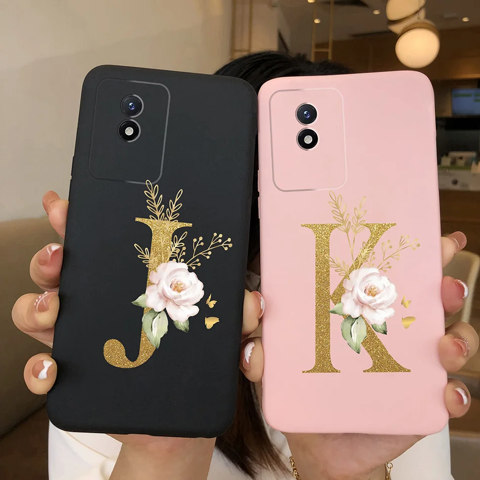 Simple Case For Vivo Y02 4G Rose 26 Letter Matte Silicone Shockproof Soft Phone Back Cover For Vivo Y 02 Funda Coque Bumper Capa