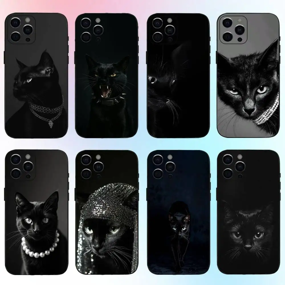 

Black Cat Staring Eye Phone Case For iPhone17,16,15,14,13,12,11 Plus,Pro Max Soft Black Cover
