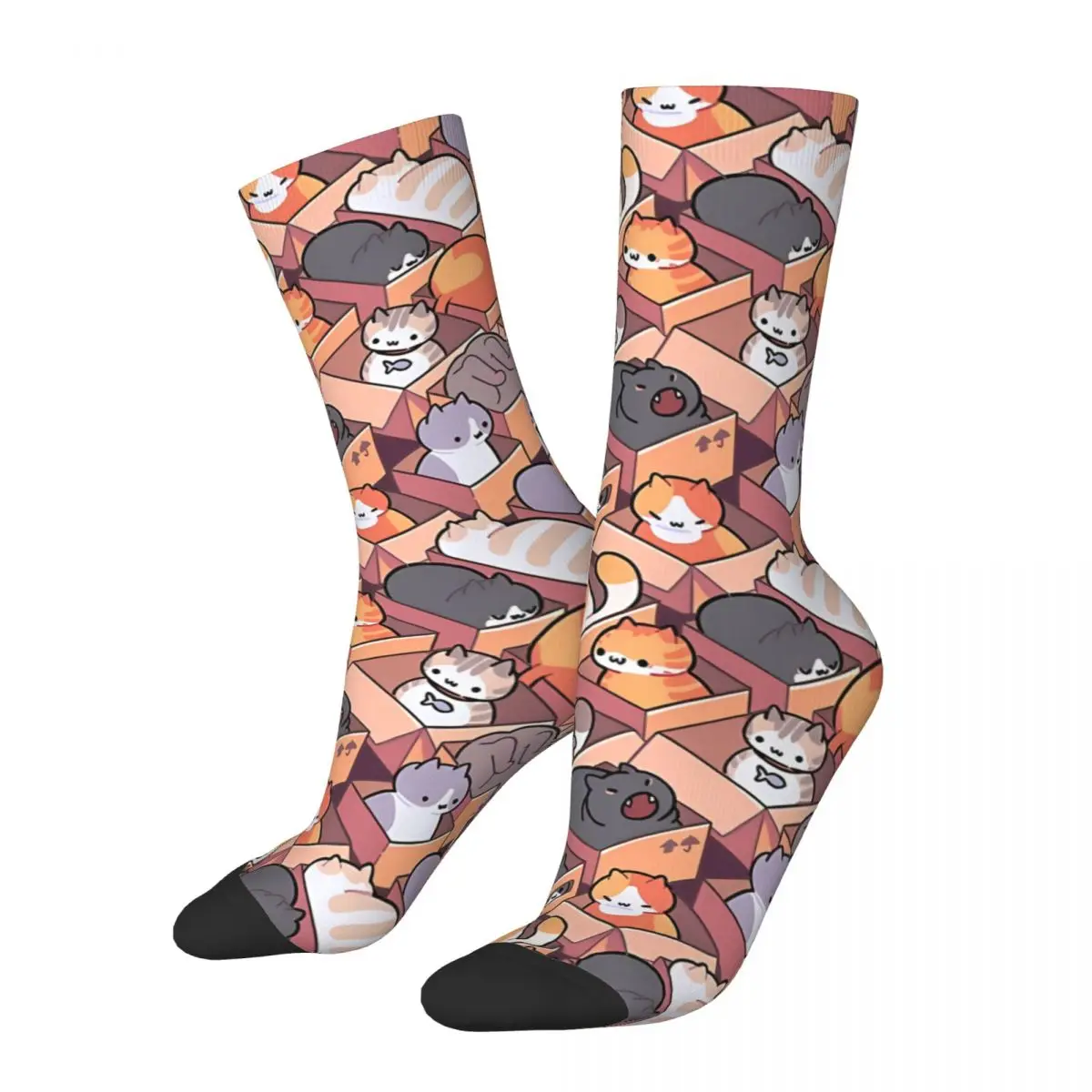 Cats In Boxes Animal Kittens Kawaii Socks School Cartoon Pattern Socks