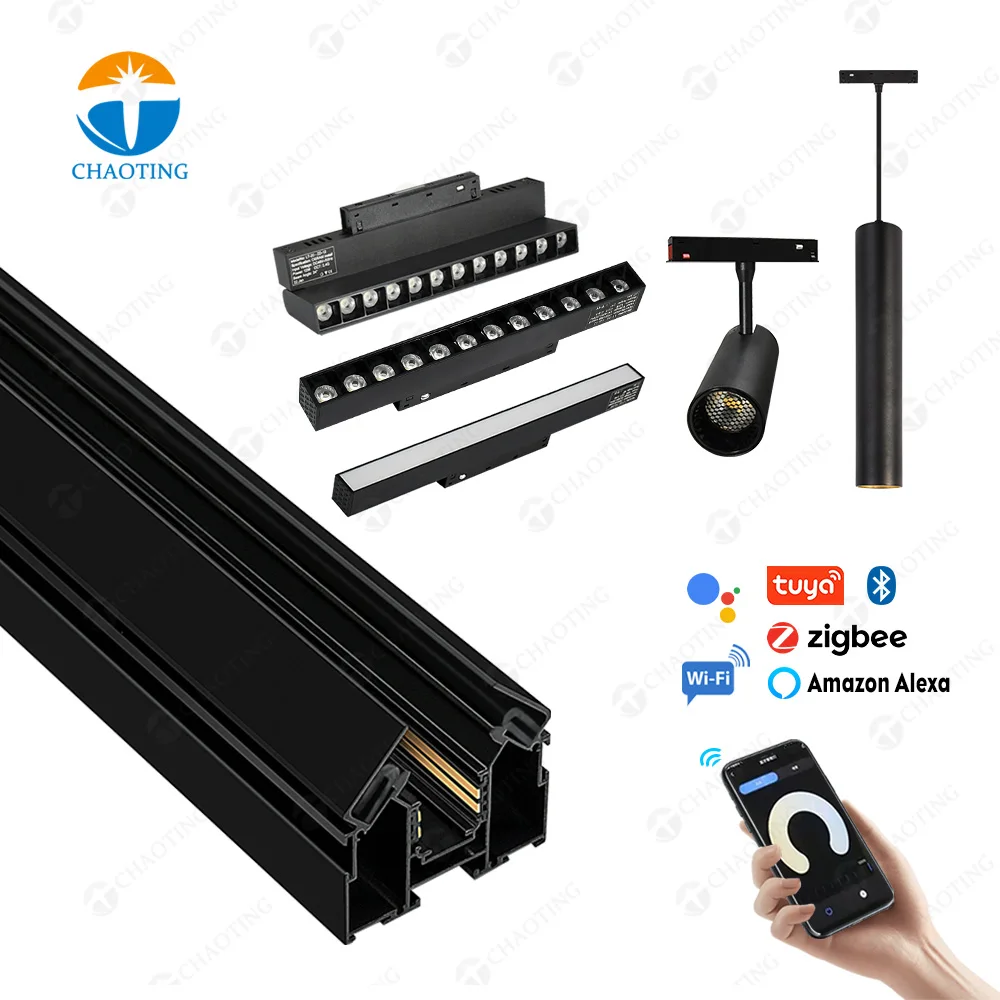 Alumínio Magnetic Spot Light, Tuya WiFi, Lâmpadas LED Track, Smart Magnet Track, Iluminação Rail System for Stretch Teto, 48V