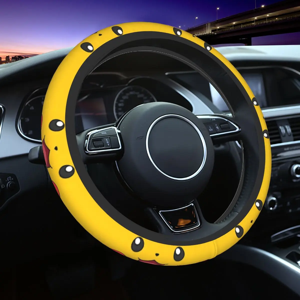 B-Bikachus Smile Steering Wheel Cover for Girls Breathable Kawaii Steering Wheel Protector Universal 15 inch Car Accessories