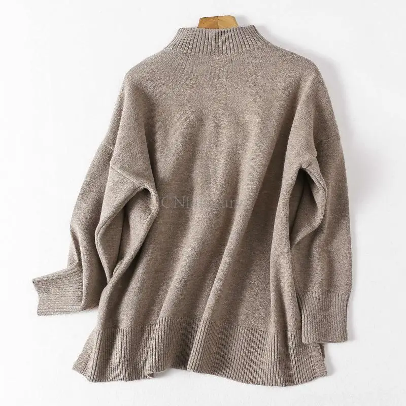 CNlalaxury Autumn Winter Women Casual Simple Stand Collar Sweater Long Sleeve Loose Knitted Sweaters Solid Color Long Pants Set