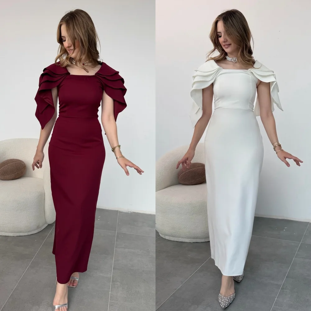 أزياء مخصصة الرسمية جيرسي الطية المتدرج مستقيم ساحة الرقبة فساتين متوسطة الطول فساتين مناسبة مخصصة رائعة ذات جودة عالية