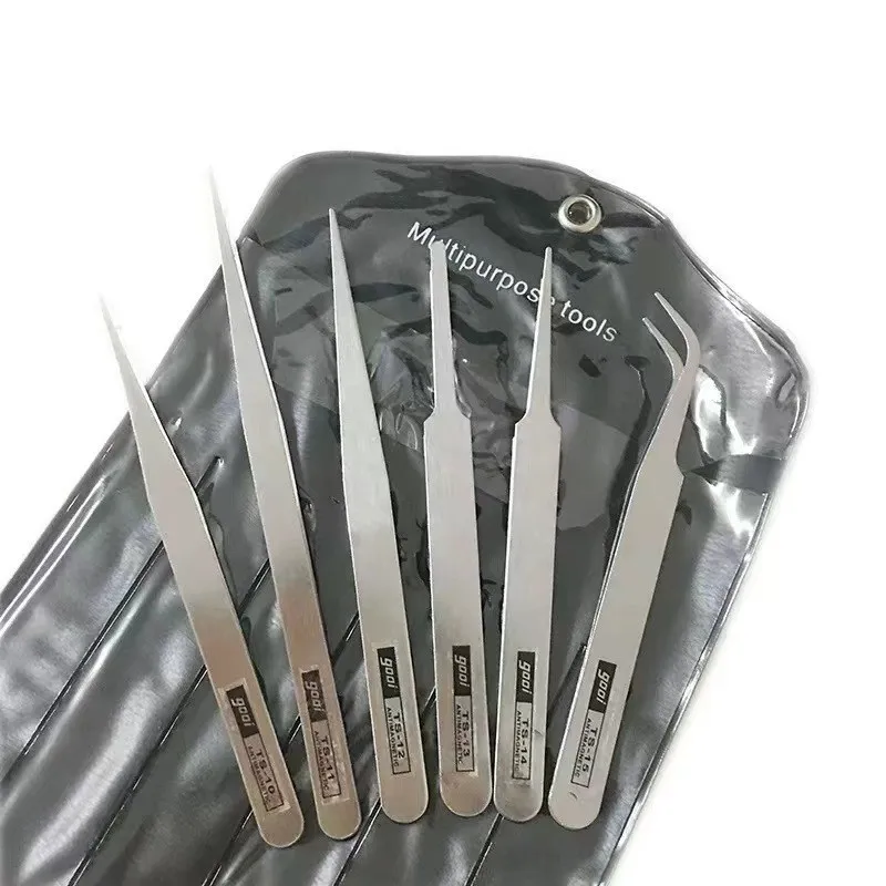 6-Piece Straight and Curved Head DIY Tweezers, Handcraft Precision Tweezers Tool Set