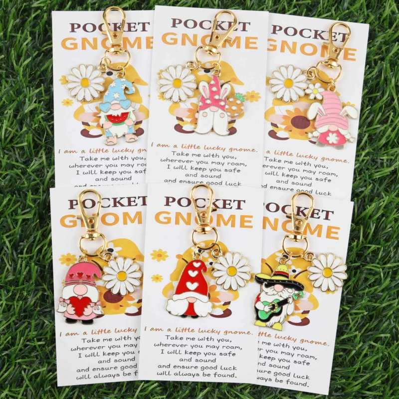 2D 6pcsLucky Elf Guardian Keychain Set，Paired with the gentleness of daisies，On Mother's Day、Expressing gratitude on Father's Da