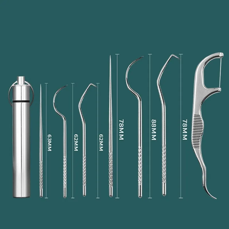 Stainless Steel Toothpick Set Reusable Metal Toothpicks with Keychain Case,Portable Tool  for Travel Camping Outdoor Oral Care