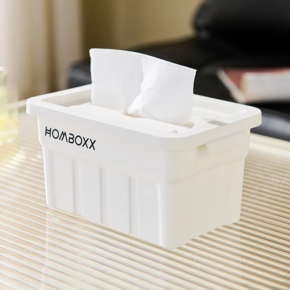 

Industrial Style Tissue Box Plastic with Spring Tissue Storage Boxes Space Saving Large Capacity Lifting Drawer Box Desktop