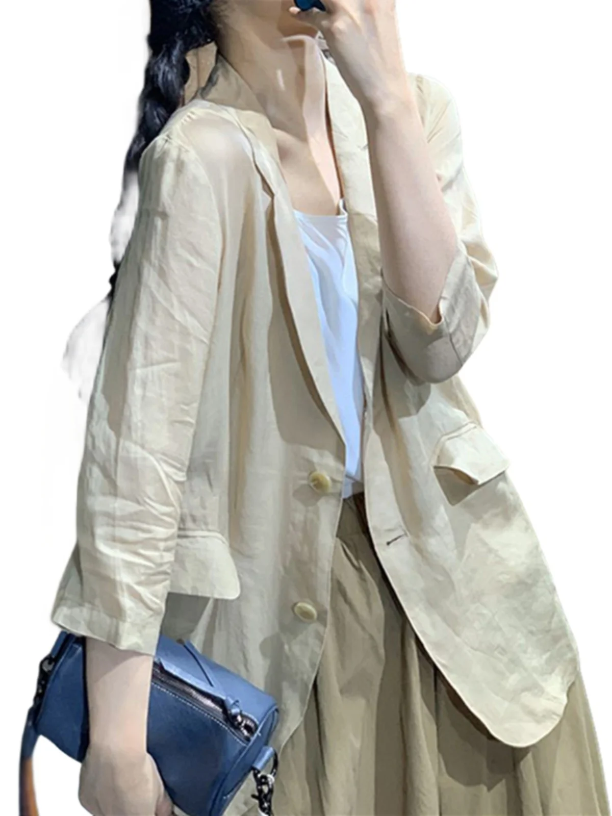 Luźny płaszcz damski z mieszanki bawełny i lnu, ort Jaet, biznesowy, casualowy, wyszczuplający, cienki płaszcz wierzchni.