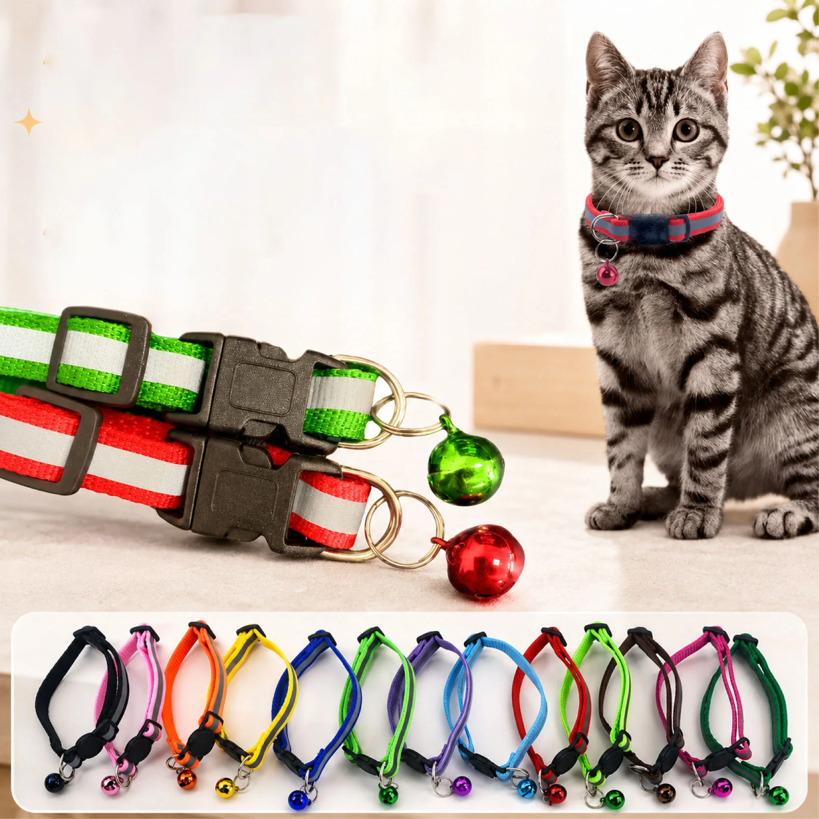 Reflektierendes Katzenhalsband mit Glocke für kleine Hunde, verstellbares Kätzchenhalsband, leichte Sicherheit bei Nacht, gut sichtbar im Freien bei Nacht – Detail 1