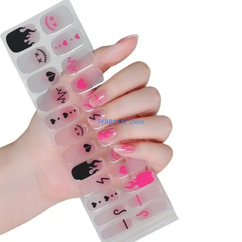 

Y1UF Semi Cured Gels Nails Strips Gels Nails Stickers Nails Polish Strips Glow Halloween Nails Stickers