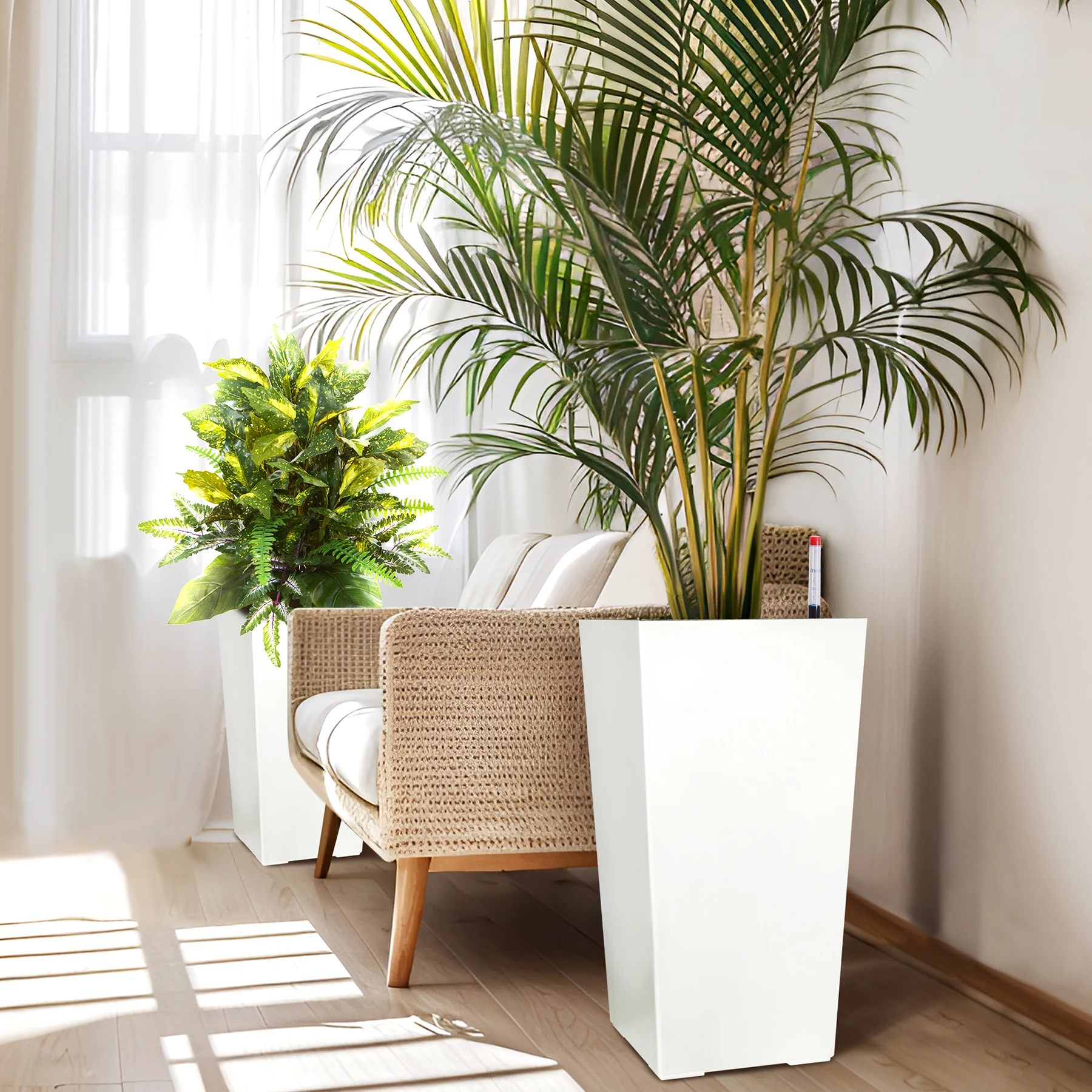 23" Tall Black Planter Pots with Automatic Watering, Drainage Holes, Water Level Monitor & Elegant Tapered Design for Indoor/Out