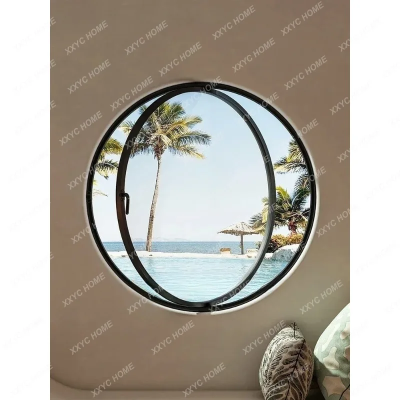 X Central axis rotating round window Moon window Indoor peep-proof round glass Attic landscape round Art window