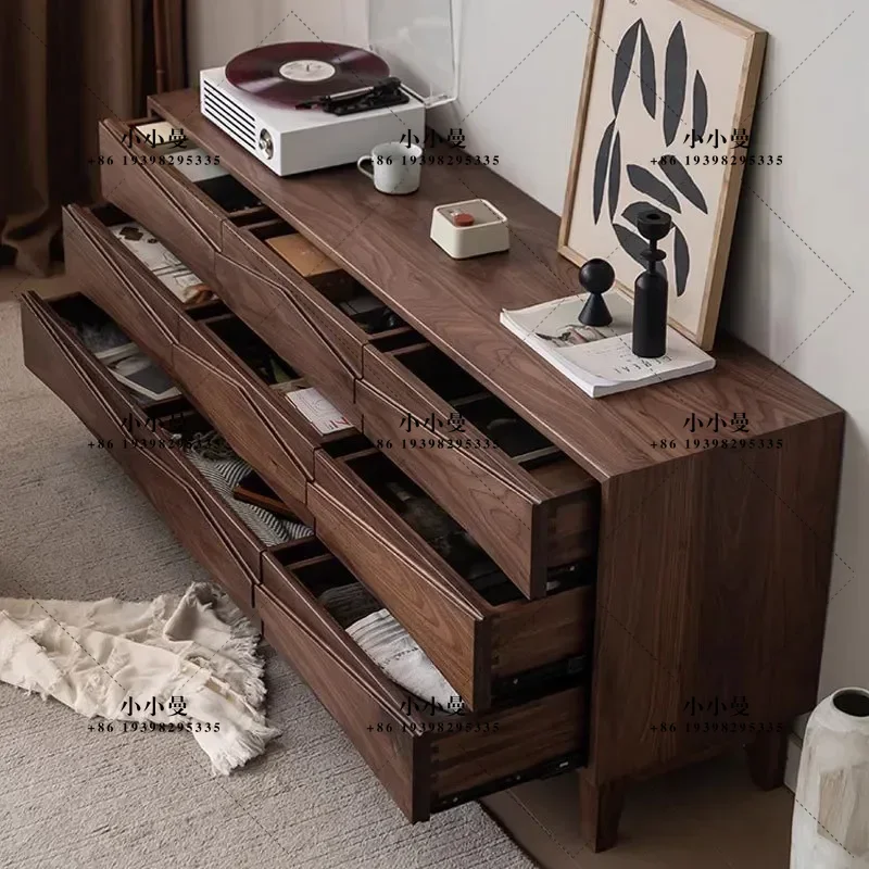 North American Black Walnut 9 Drawer Chest Cabinet Solid Wood Storage Unit for Living Room Bedroom Nordic Style Furniture
