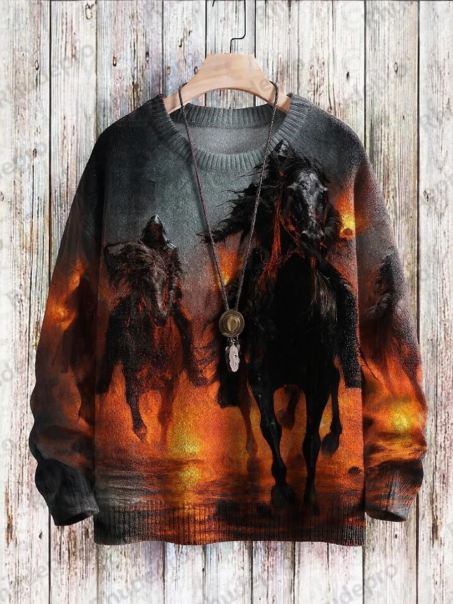 Unisex Halloween Vintage Ghost Print Graphic Classic Sweater Men's For Women's Pullover Roupas Masculinas