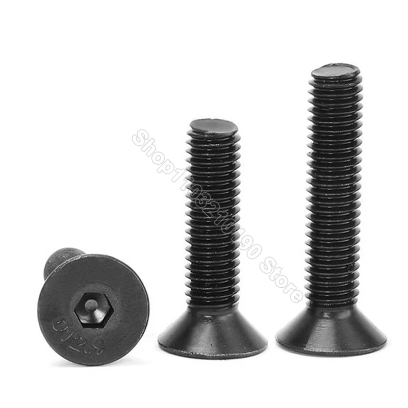 1-5Pcs Grade 10.9 Steel Hexagon Hex Socket Countersunk Flat Head Screw M8 M10 M12 M16 M20 Black Allen Furniture Bolts L=10-100mm