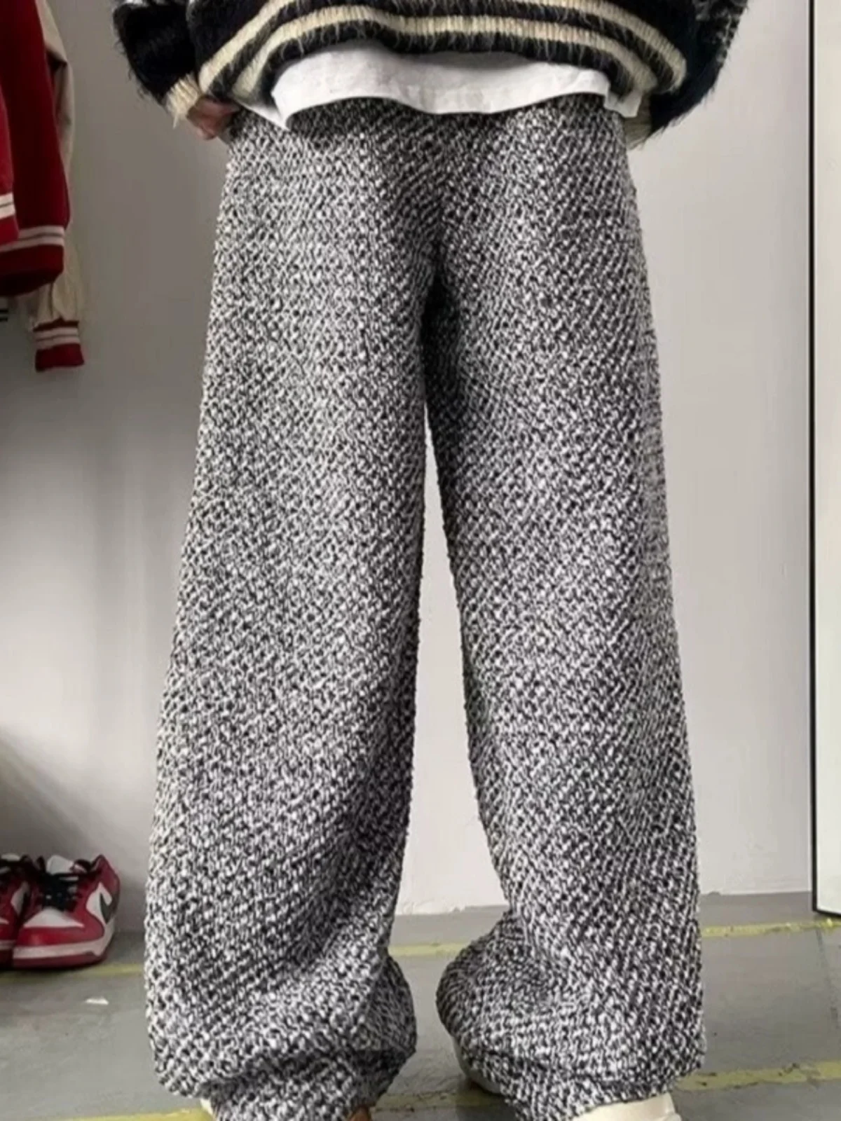 Pantaloni scozzesi di lana di fascia alta invernali da uomo Pantaloni casual a gamba larga Pantaloni sportivi oversize americani Sle Pantaloni lunghi dal taglio dritto