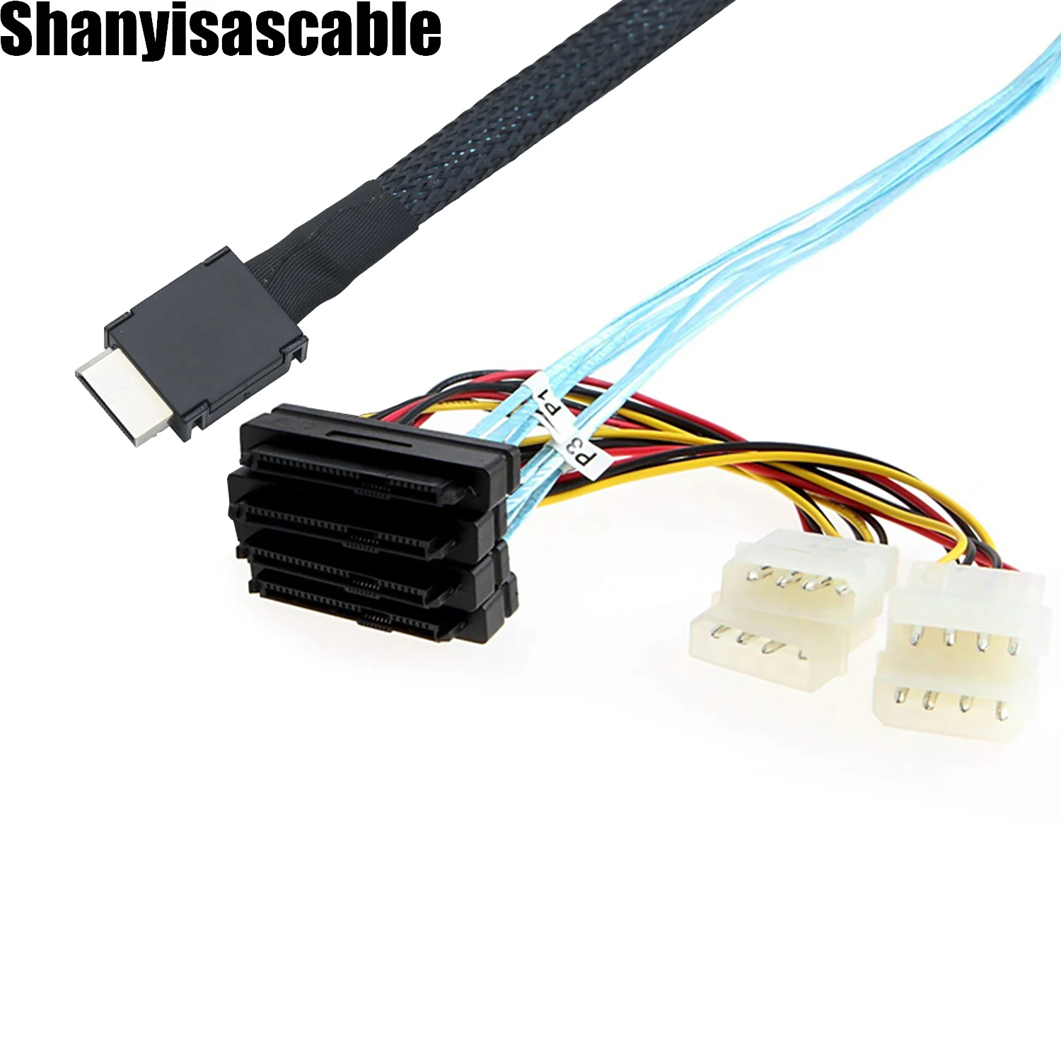 0.5M OCuLink PCIe PCI-Express SFF-8611 4i to to (4) 29pin SFF-8482 connectors with SAS 15pin Power Port 12GB/S Cable