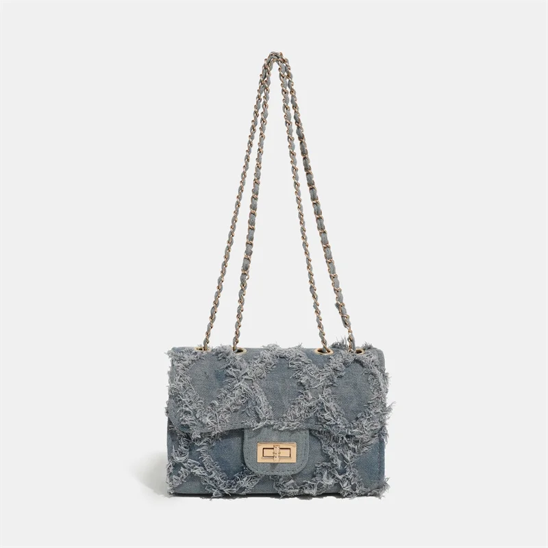 

Nesitu High Quality Denim Small Women Shoulder Messenger Bag Handbag Cross Body Lightweight Phone Purse Blue M241019