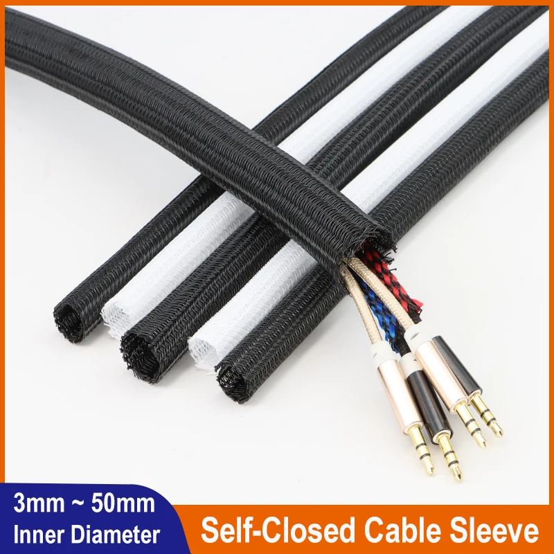 Self-Closed Cable Sleeve 3 5 8 10 13 16 19 25 32 38 50mm PET Braided Insulated Wire Wrap Management Split Line Protector Sheath